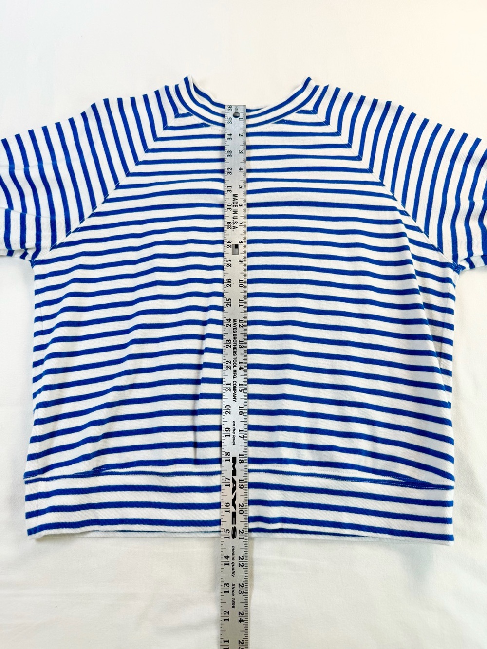 AYR Blue & White Striped Boxy Cotton Tee Raglan Short Sleeve Top - Picture 6 of 8
